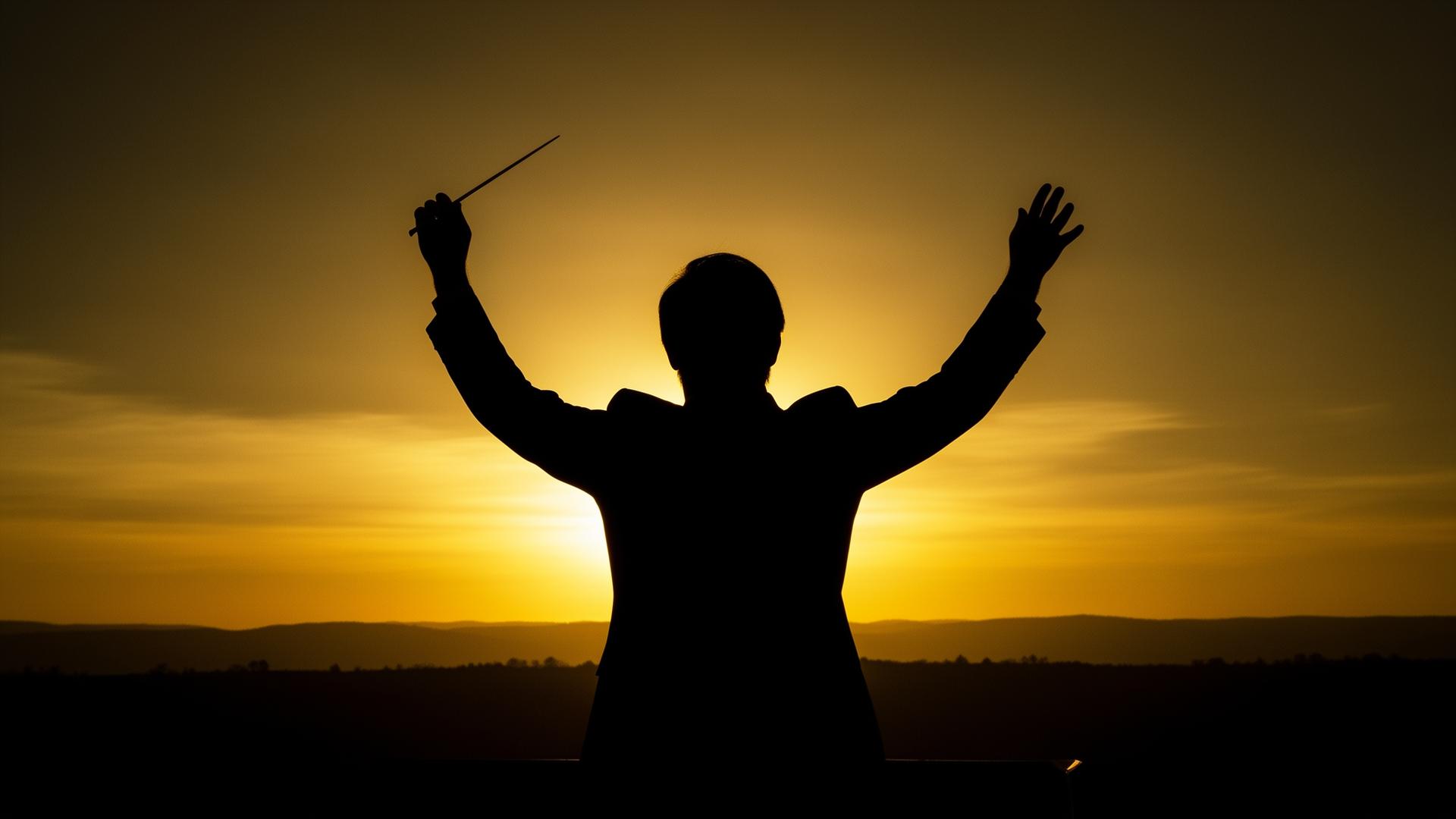 Silhouette di direttore d'orchestra all'alba